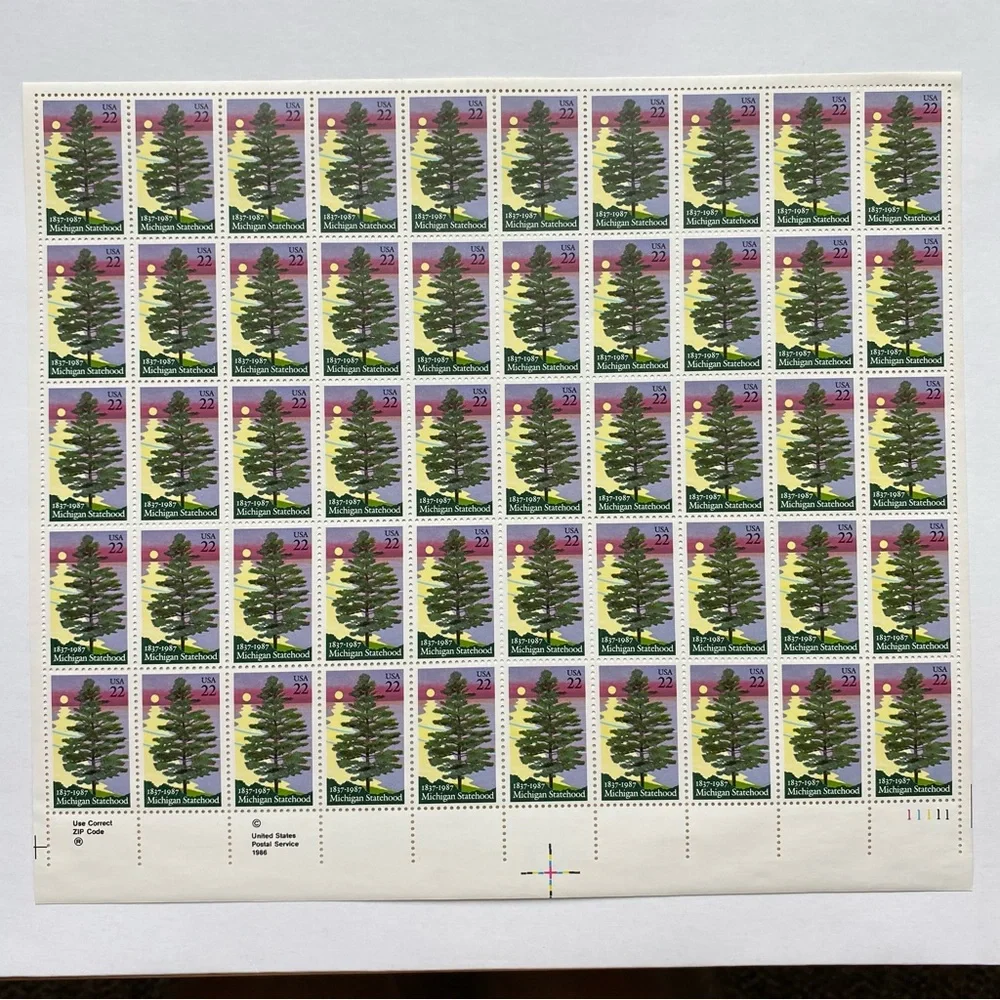 Michigan Statehood Stamps Full Sheet Of 50 US Scott 2246 Pine Tree 1987 MNH
